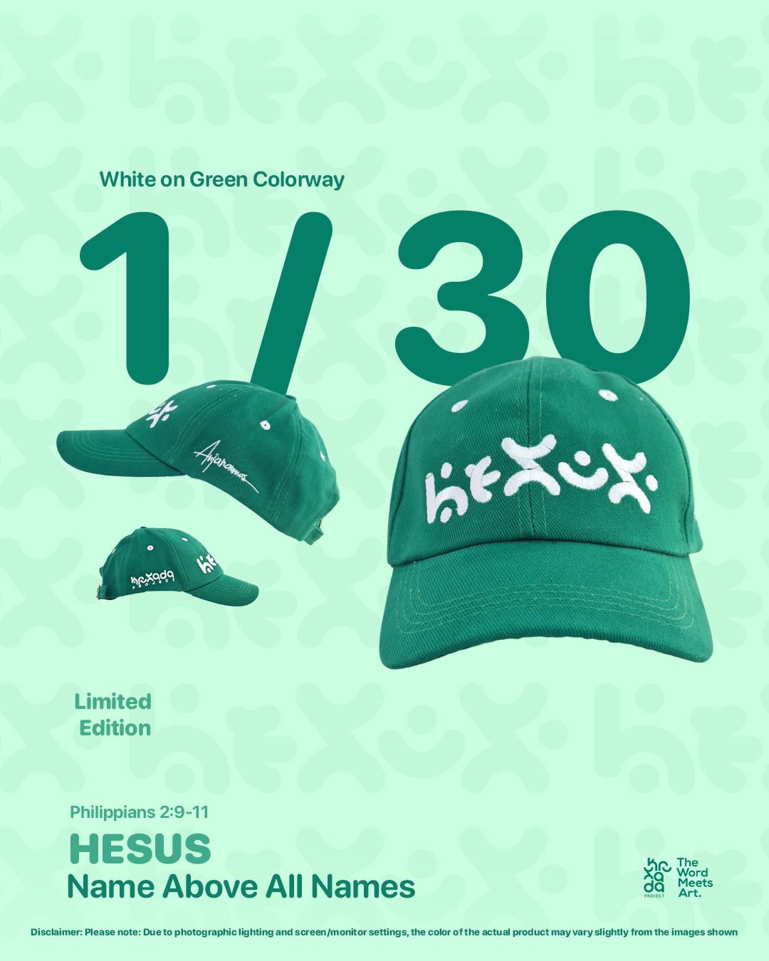 Hesus Cap White on Green 1 of 30