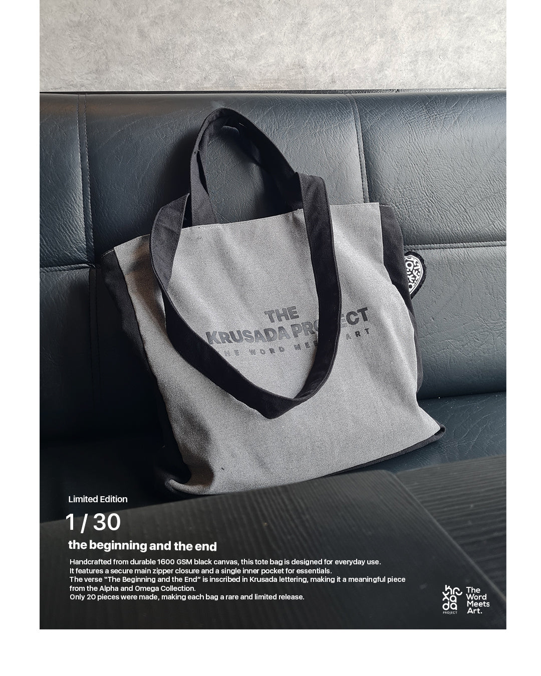 Alpha and Omega Two-Toned Tote Bag Gray x Black