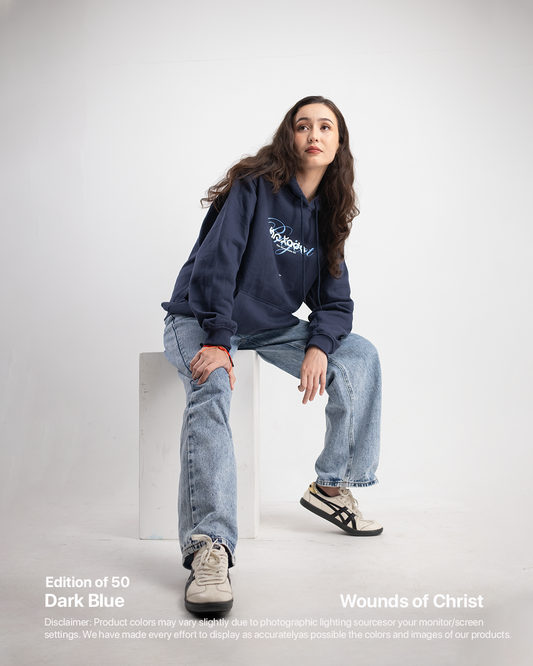 Wounds of Christ Pull Over Hoodie Dark Blue Colorway Edition of 50
