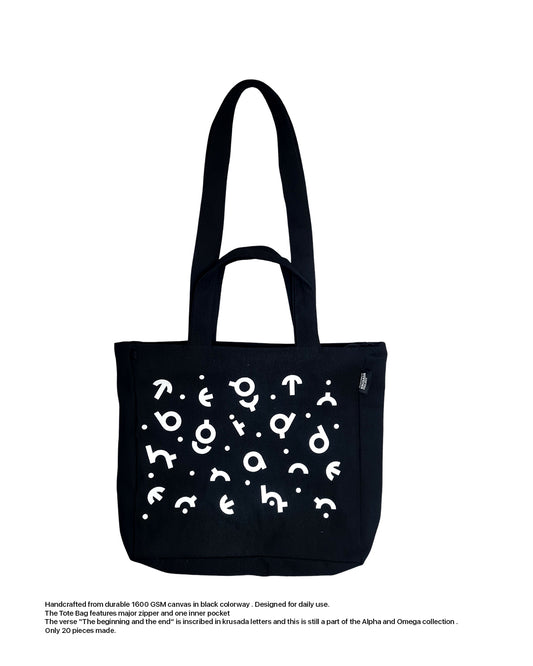 Alpha and Omega Tote Bag in Black